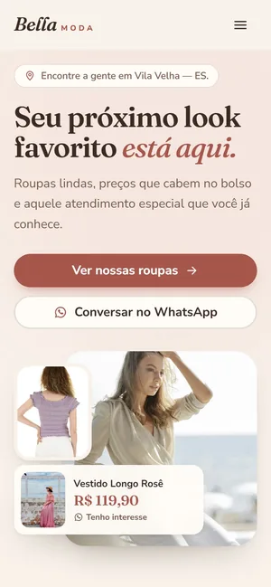 A loja Bella Moda no celular