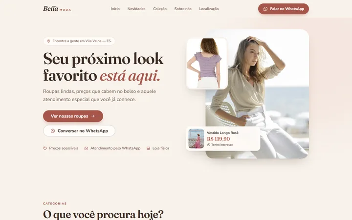 Página inicial do site Bella Moda