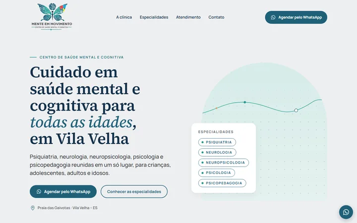 Página inicial do site Mente em Movimento