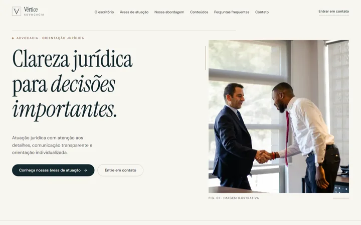 Página inicial do site Vértice Advocacia